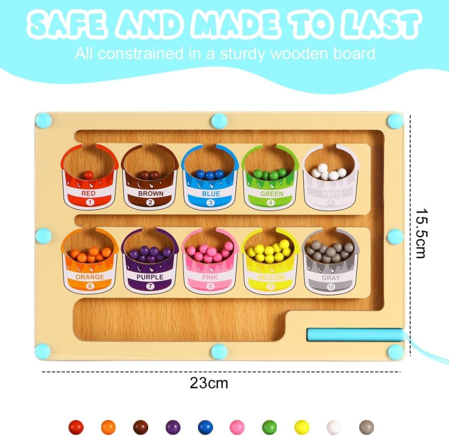 Magnetic Color and Number Maze  Toys Wooden Color Sorting Matching Counting Magnet Puzzle Board Learning & Educational Toys for 3+ Years Old Boys Girls - Image 2