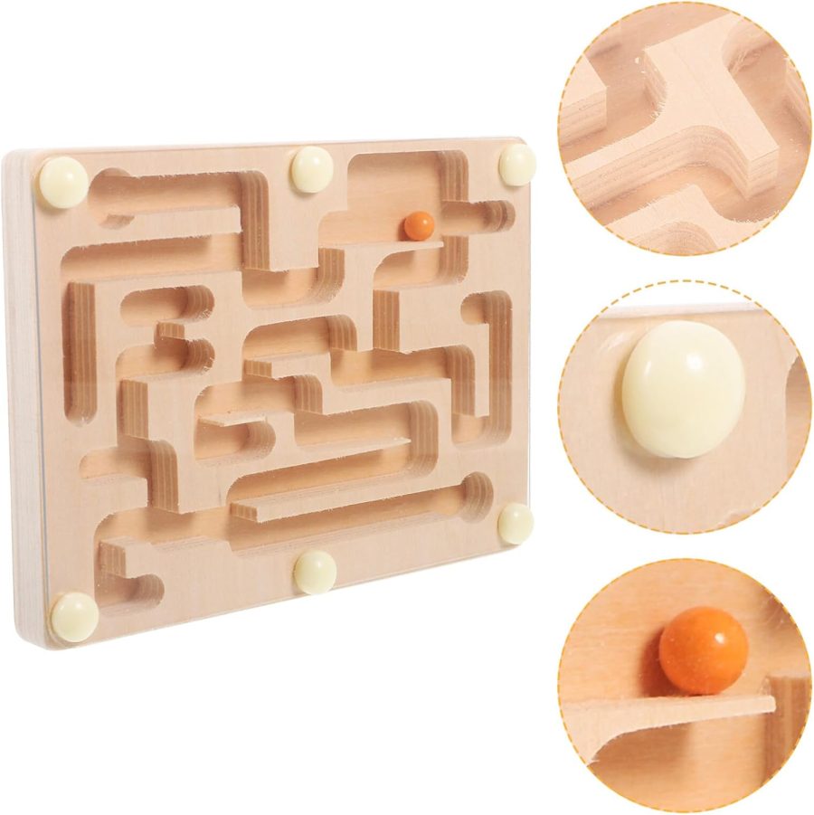 Wooden Labyrinth Board Game, Marble Maze with Two Metal Balls, Brain Teaser Puzzle for Kids, Teens, and Adults,  Educational Toy for Sensory and Cognitive Development, 14.2x10.3cm - Image 2