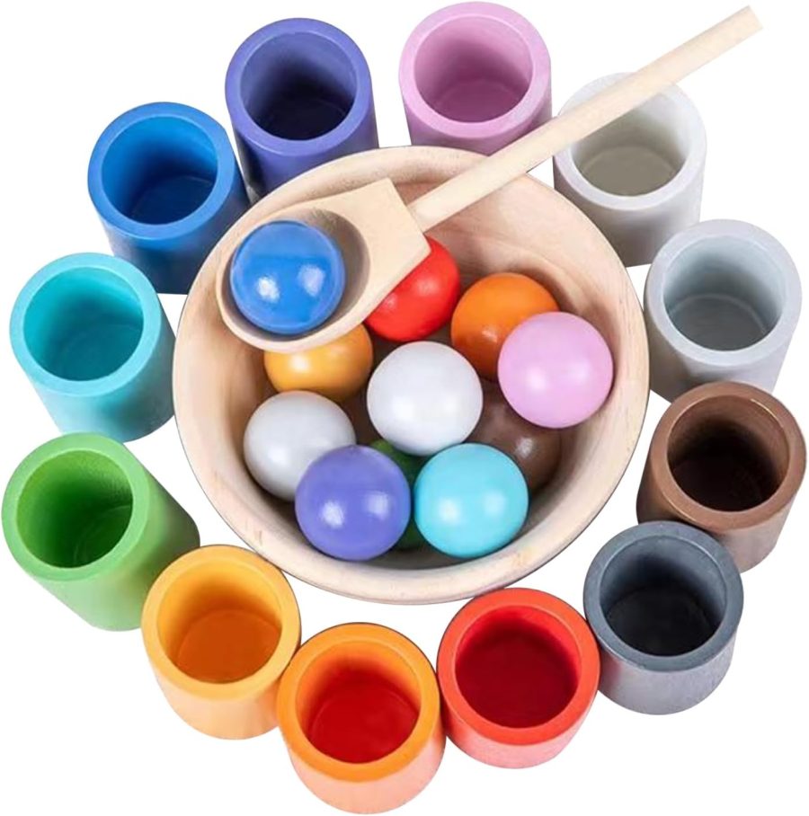 Rainbow Balls in Cups and Magnetic Maze Toddler  Toys for 1 Year Old Up, Kids Preschool Wooden Matching Games for Learning Color Sorting and Counting - Image 2