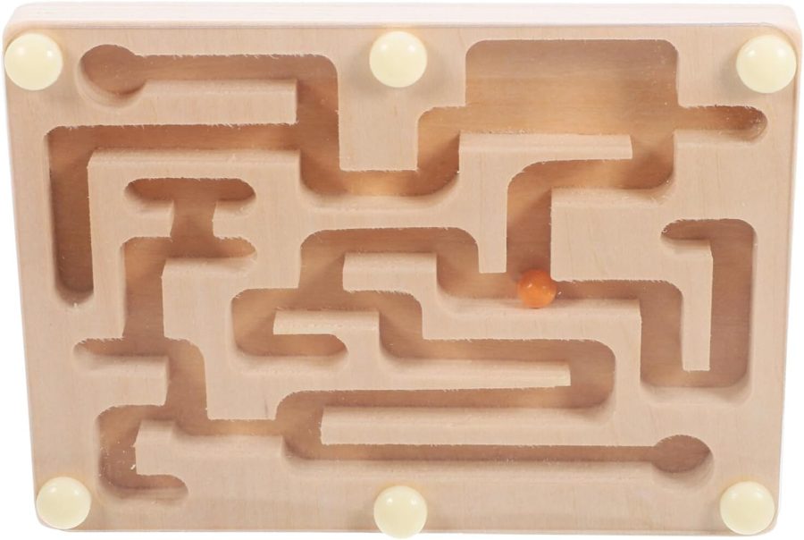 Wooden Labyrinth Board Game, Marble Maze with Two Metal Balls, Brain Teaser Puzzle for Kids, Teens, and Adults,  Educational Toy for Sensory and Cognitive Development, 14.2x10.3cm