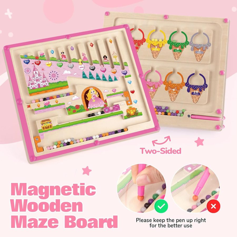 Gifts for Girls 2 in 1  Toys Magnetic Color and Number Maze Toys for Girls Toddler Wooden Magnetic Puzzles Toddler Preschool Learning Activities Busy Board Game - Image 2