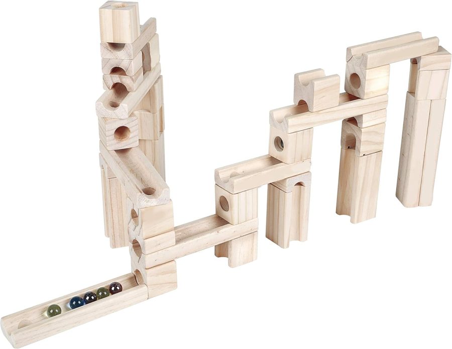 Wooden Marble Run Learning Toys for Kids 4-8 | 60+ Expandable Building Blocks with Glass Marbles & Guide | Safe Birchwood Construction (ASTM Certified) - Image 2