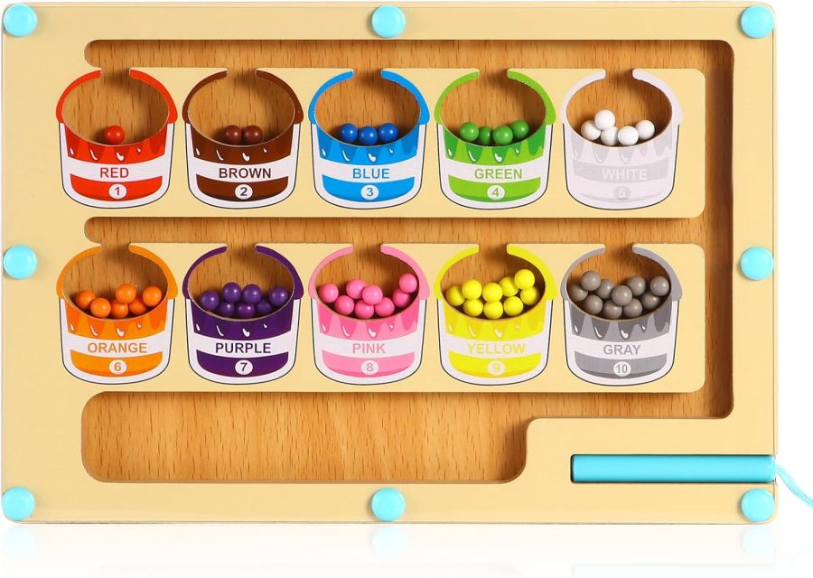 Magnetic Color and Number Maze  Toys Wooden Color Sorting Matching Counting Magnet Puzzle Board Learning & Educational Toys for 3+ Years Old Boys Girls