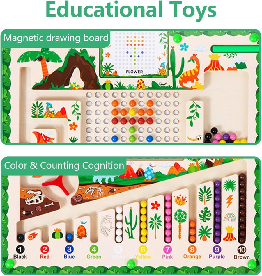 Magnetic Color and Number Maze  Toys for 3+ Year Old, Wooden Puzzle Board with Magnetic Beads, Counting Matching Travel Toys for Toddlers Kids Boys Girls Preschooler