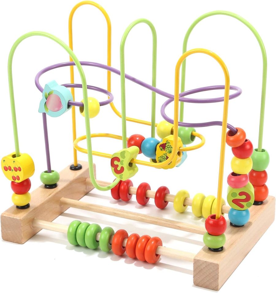 Bead Maze Toy for Kids Wooden Colorful Abacus Roller Coaster Educational Circle Toys Bead Maze Activity Cube Sensory Toys for Children