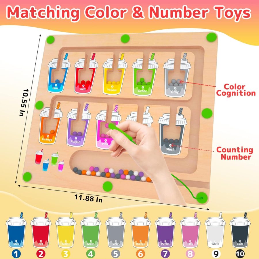 Magnetic Color and Number Maze,  Wooden Magnet Puzzle Game Board for Toddlers, Learning & Education Toys for Preschoolers, Fine Motor Skills Toys for Boys Girls 3-5 Years Old - Image 2