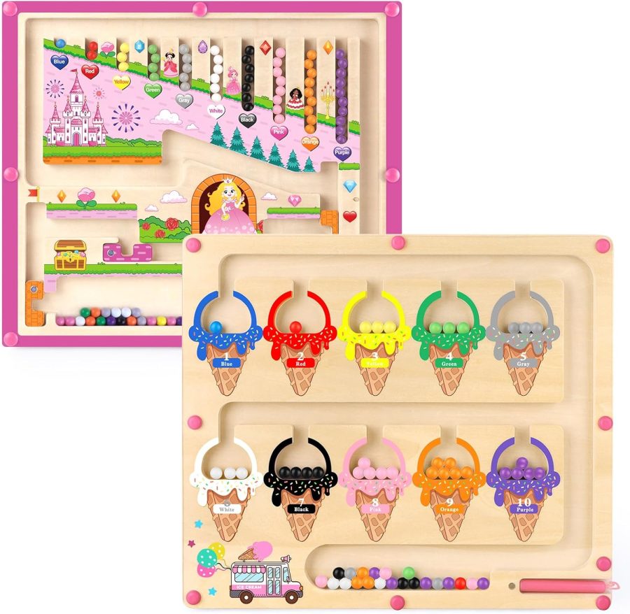 Gifts for Girls 2 in 1  Toys Magnetic Color and Number Maze Toys for Girls Toddler Wooden Magnetic Puzzles Toddler Preschool Learning Activities Busy Board Game