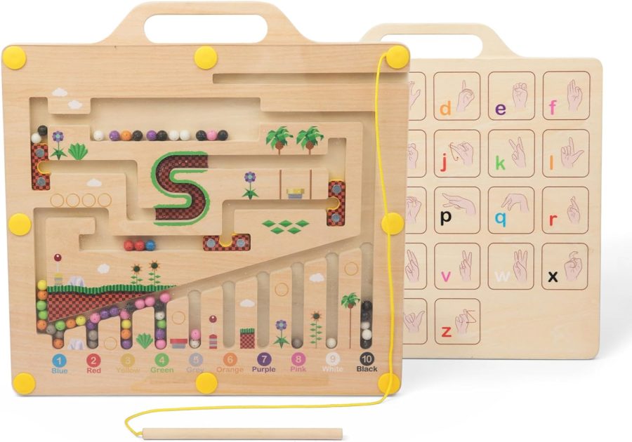 Double-Sided Magnetic Maze Board for Kids Ages 3-5, Magnet Color and Counting Maze, Sign Language, Activity Toy,  Sorting and Puzzle Board for Learning & Ed.