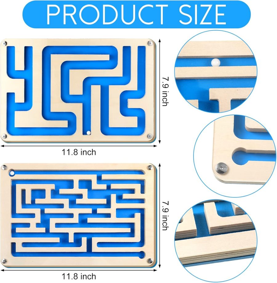 2 Pcs Wooden Maze Circuit Game, Dementia Activities for Seniors Elderly Alzheimers Products Maze Toy Gifts for Alzheimer's Patients, Improving Skills and Coordination, Easy to Hard Levels - Image 2
