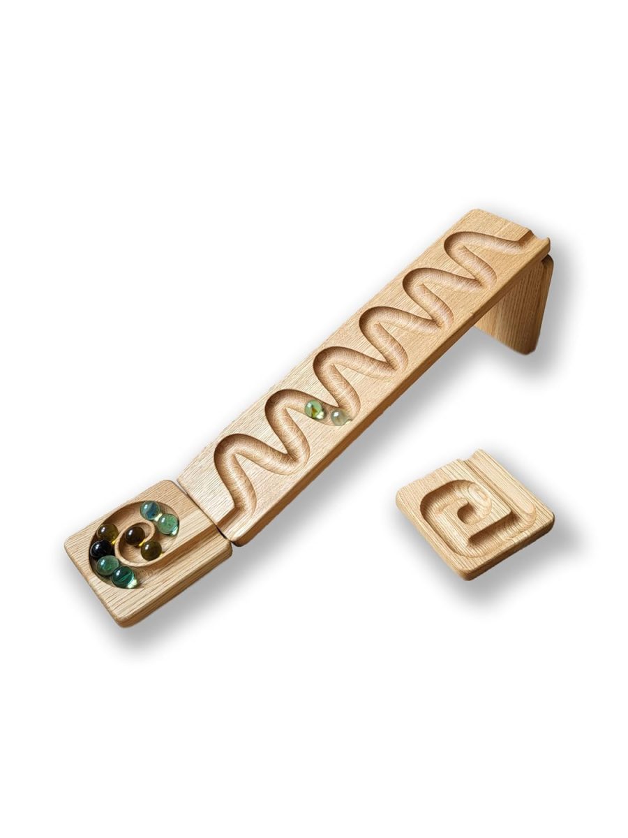 Marble race marble personalized machine wooden maze board ball run Marble course gift for kids marble run race winding track marble roller (Waterfall)
