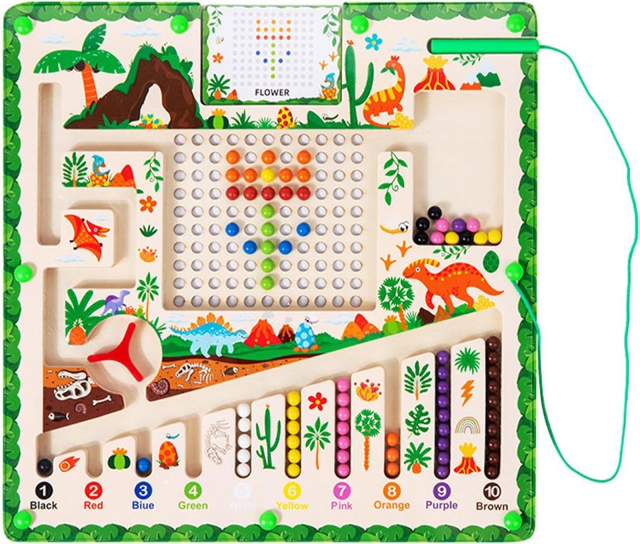 Magnetic Color and Number Maze  Toys for 3+ Year Old, Wooden Puzzle Board with Magnetic Beads, Counting Matching Travel Toys for Toddlers Kids Boys Girls Preschooler