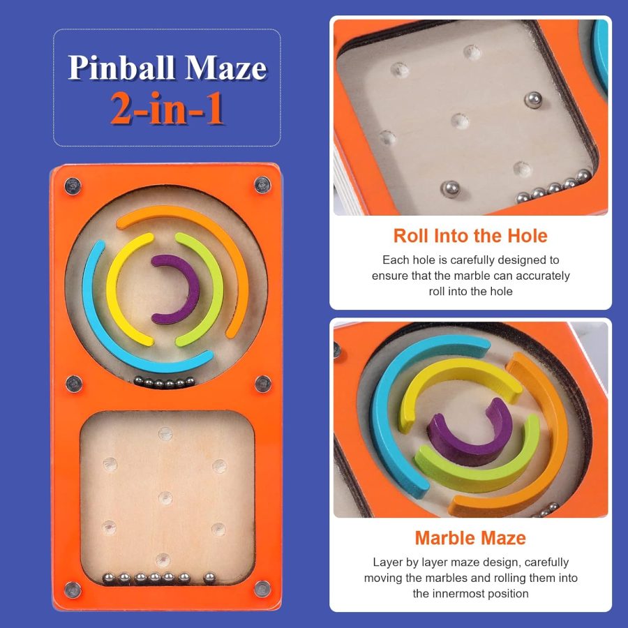 Marble Maze Marbles for Kids -  Educational Toys for 3+ Year Olds - Pinball Machine Game - Hand Eye Coordination Training - Image 2