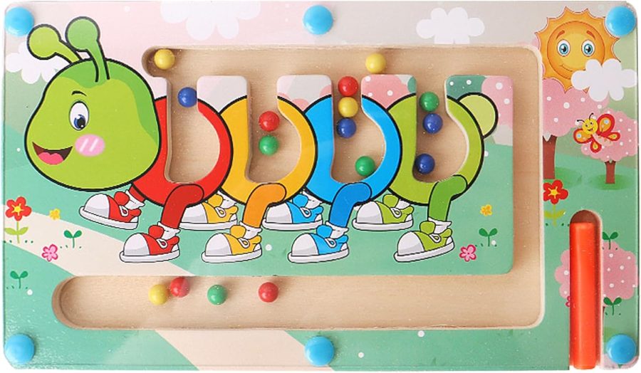 Magnetic Maze Toy – Interactive Wooden Toy for Preschoolers (Ages 3-5) to Enhance Fine Motor Skills & Visual Pattern Recognition (Caterpillar)