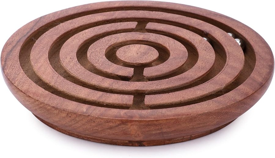 Handcrafted Indian Wooden Round Labyrinth Ball Maze Puzzle Board Game Challenging Education Game, Brain Teaser for Kids, Adults - Image 2