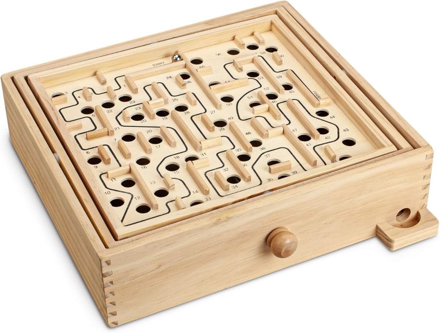Large Wooden Labyrinth 13.5" x 13" Marble Ball Tilt Maze Wood Game with 60 Waypoints for 6 Years and Up - Image 2