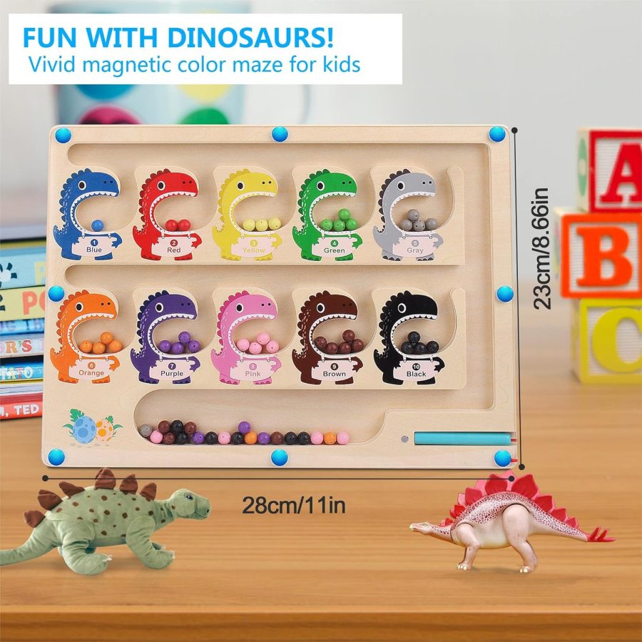 Magnetic Color and Number Maze -  Toys for 3-4 Year Old Boys Girls, Dinosaur Wooden Board Toddler Activities, Preschool Learning, Road Trip Travel Toys, Birthday Ideas - Image 2