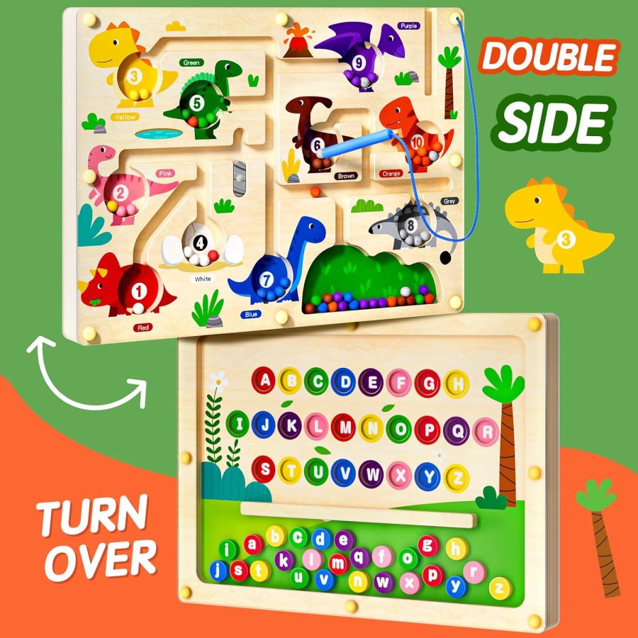 2 in 1 Magnetic Color and Number Maze Double-Sided ABC Alphabet Puzzles Board Magnet Dinosaur Counting Maze Preschool Learning  Education 3 4 5 Years Toys - Image 2