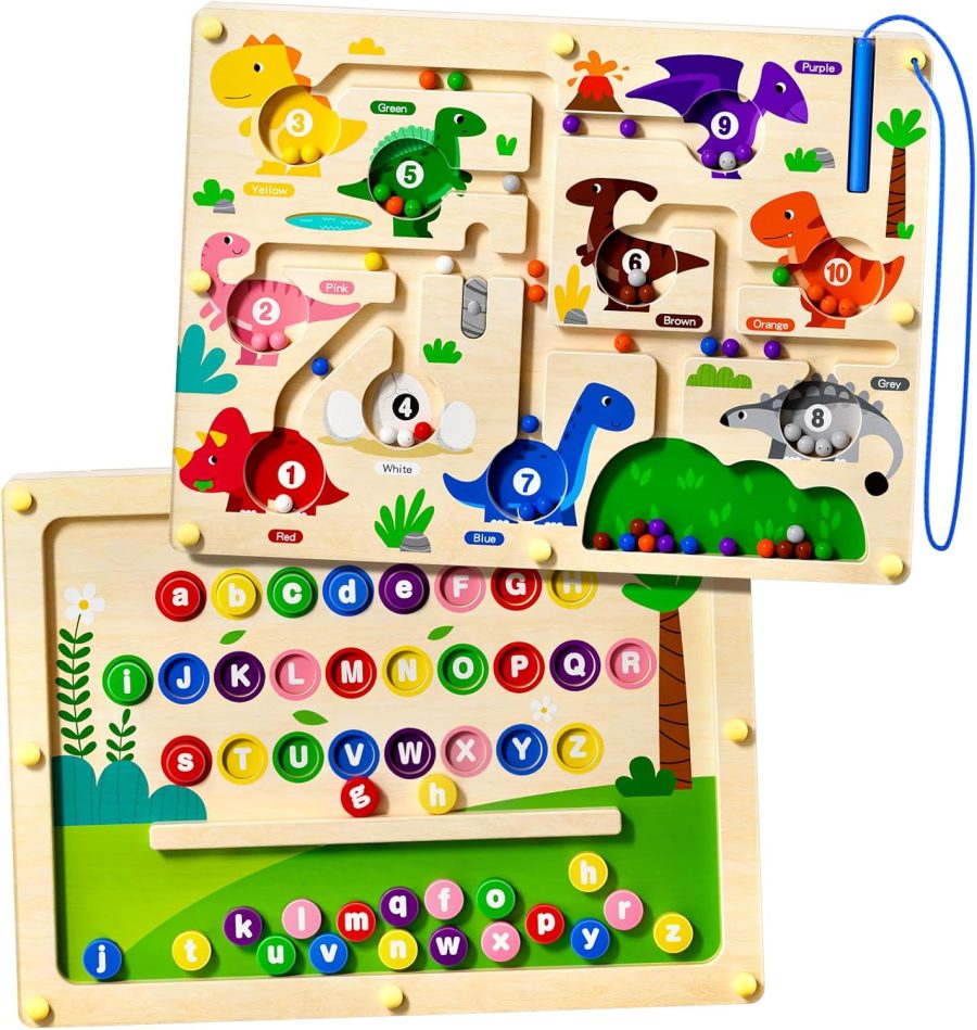 2 in 1 Magnetic Color and Number Maze Double-Sided ABC Alphabet Puzzles Board Magnet Dinosaur Counting Maze Preschool Learning  Education 3 4 5 Years Toys