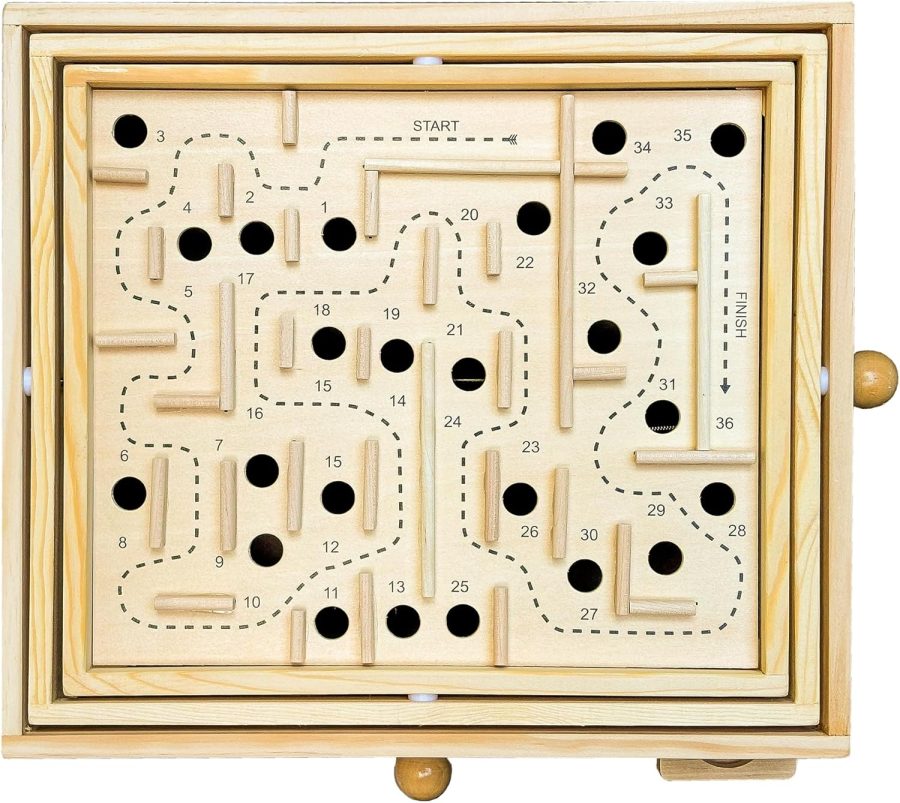 Wooden Labyrinth with 3 Swappable Boards – Classic Maze Game with 60, 36, and 25 Waypoints – Wooden Tilt Puzzle with Knob Control and 3 Steel Marbles for Kids Age 6+ - Image 2